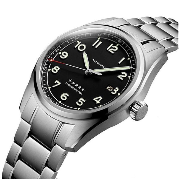 

wristwatches luxury sapphire automatic military watch for men stainless steel mechanical sport watches brand male clock relogio, Slivery;brown