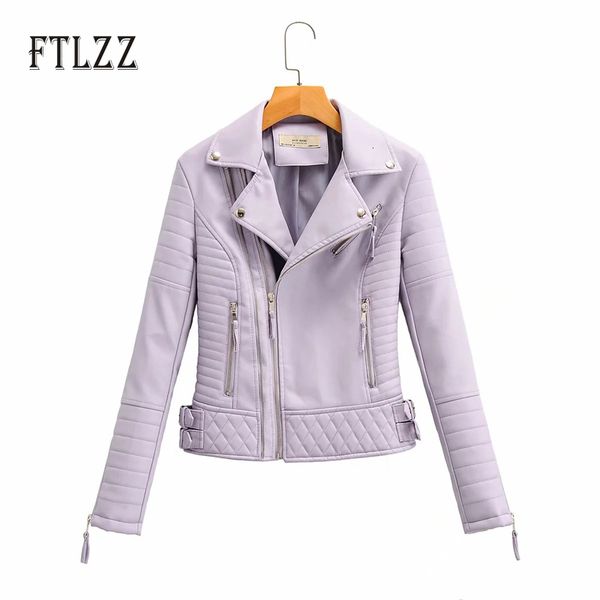 

2021 new faux women biker moto purple leather coat female slim long sleeve soft pvc outwear ladies punk jackets uqq9, Black