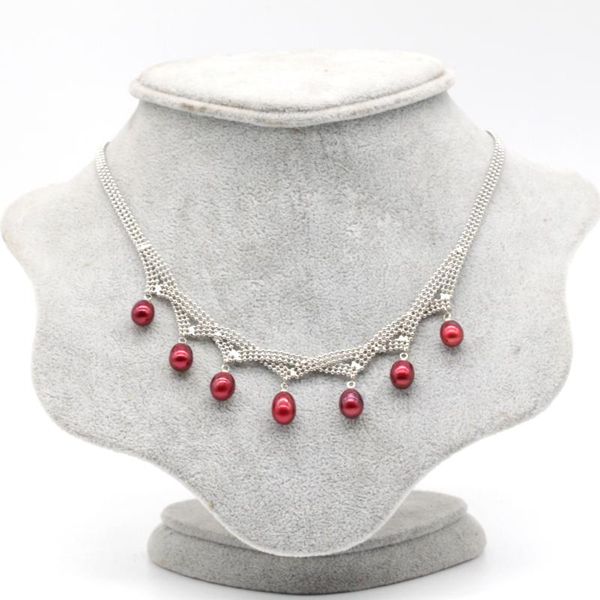 

earrings & necklace 7-rice pearls pendant bracelet sets 7-8mm wine freshwater oval pearl jewelry 2021 handmade sp001, Silver