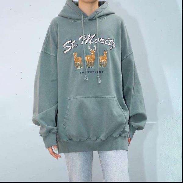 

oversize girls streetwear thick christmas hoodies 2021 autumn fashion laides loose cotoon pullovers women cute embroidery outfit, Black