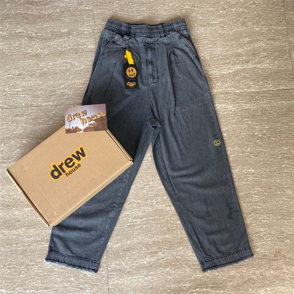 

smiley face thin denim straight jeans loose wide-leg pants casual summer european and american high street trend, Blue