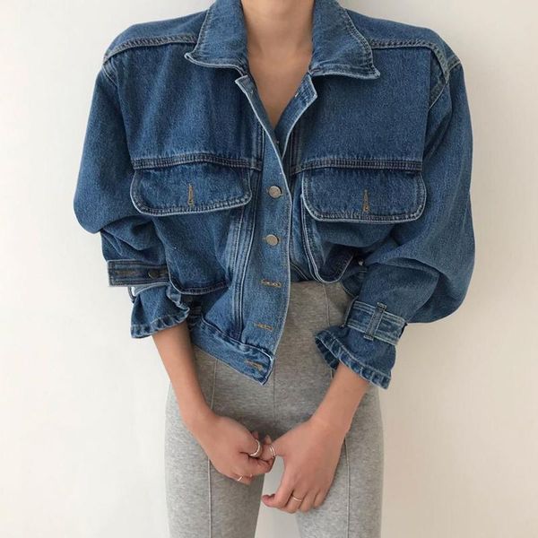 

2021 new denim blue short jackets women lapel single-breasted casual streetwear jeans jackets female spring outerwear coat, Black;brown