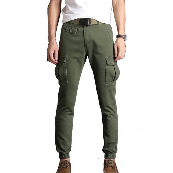 

men's pants cargo thin feet elastic streetwear wear strain ankle tissue black length khaki many man's pocket 4y8l