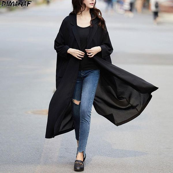 

dimanaf 2021 plus size long cardigan autumn basic outerwear suits suits solid women female lapel coats loose 2021 office lady, Black;brown