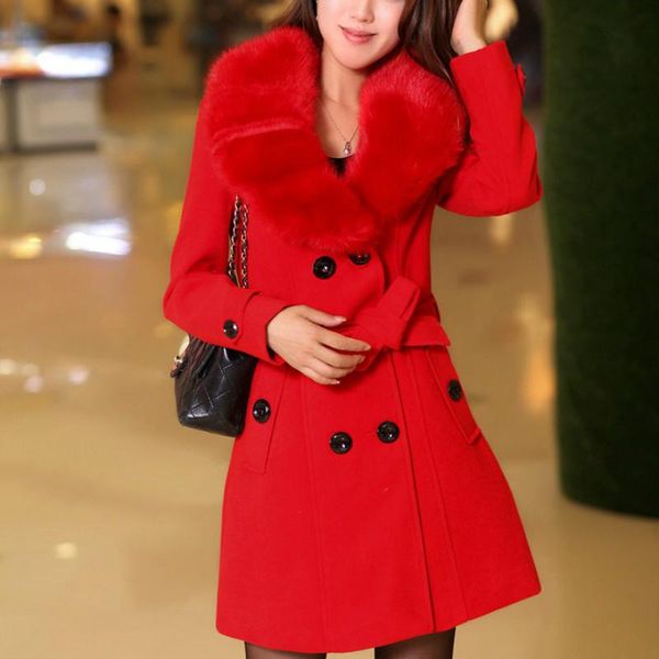 

women's wool & blends winter coat women solid double breasted plus size womens pink korean fashion clothes ladies coats warm elegant hi, Black
