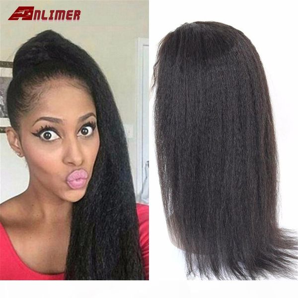 

anlime yaki straight lace front human hair wigs bleached knots brazilian remy hair glueless 13*6 with baby hair 130% density, Black