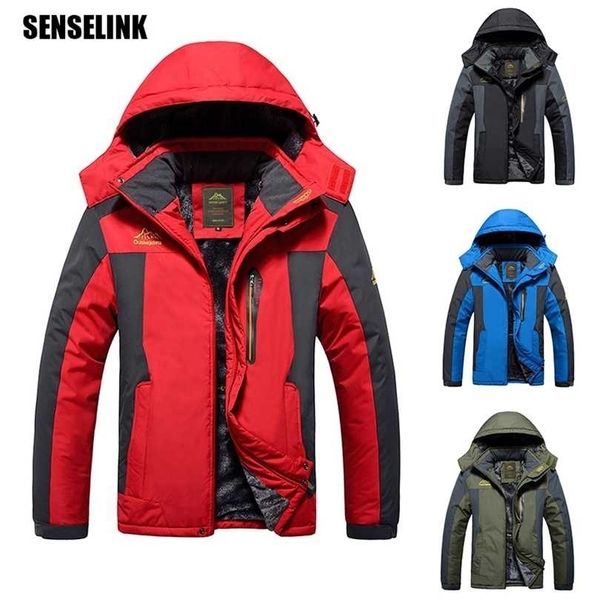 

men jacket brand windproof windbreaker winter parkas plus thick warm military hooded size coat 211214, Black