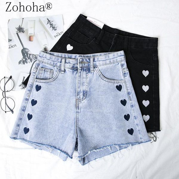 

women's jeans zohoha 2021 jean shorts women summer appliques high waisted baggy, Blue