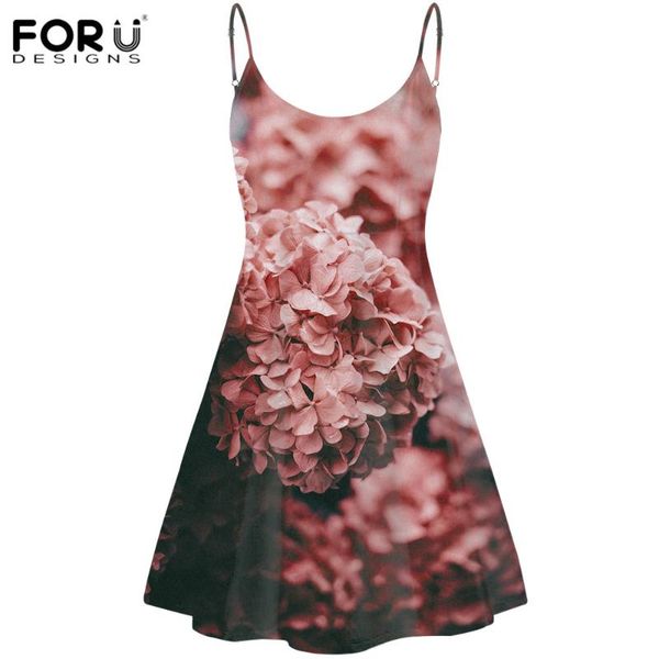 

casual dresses forudesigns ladies hortensia pattern sundress woman round neck backless swing flowers spaghetti vestido, Black;gray