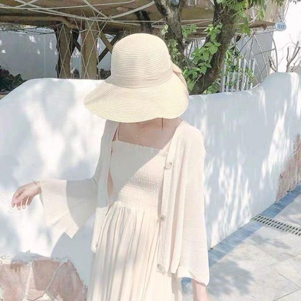 

summer 2021 women new loose fit v-neck long flare sleeves knitting sweaters female fashion single breasted short cardigans s425, White