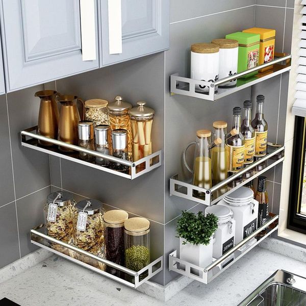 

wall mounted storage shelf rack stainless steel kitchen bathroom shower organizer basket rack spice punch holder shelves