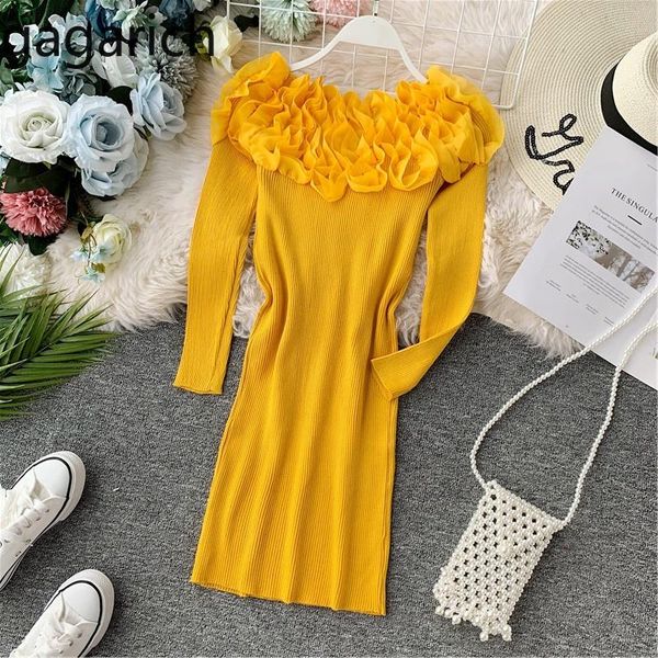 

casual dresses gagarich women dress 2021 autumn long sleeve flowers neck mid-long solid stretch midi bodycon female robe femme, Black;gray