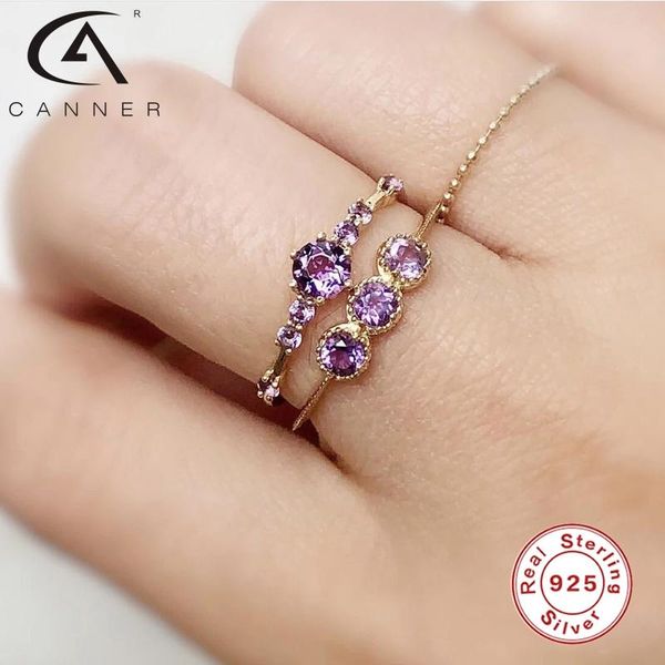 

cluster rings canner purple diamond wedding ring 925 sterling silver anillos for women luxury fine jewelry bijoux, Golden;silver
