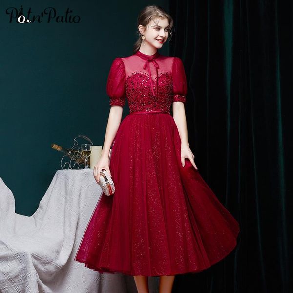 

party dresses wine -length prom for graduation 2021 high neck handmade sequined beading tulle women modest evening dress, White;black
