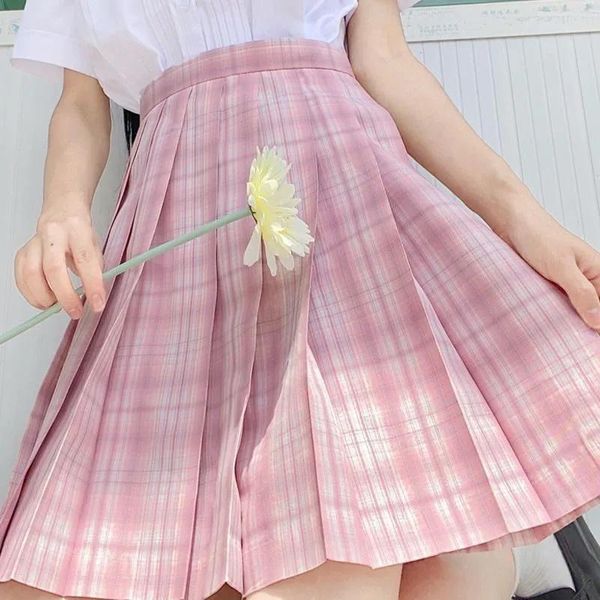 

skirts sweet cute jk uniform pink plaid mini skirt summer japanese preppy style pleated harajuku y2k high waist a-line, Black