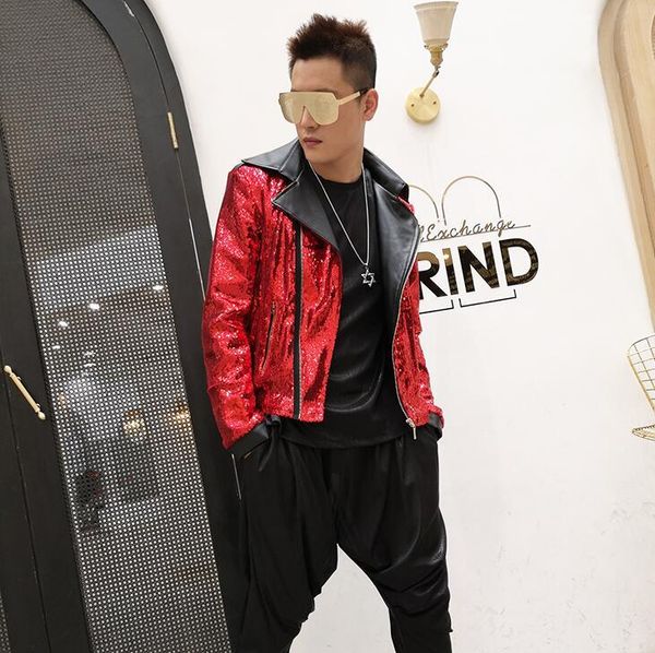 

men's jackets red sequins jacket men casual coats motorcycle clothes singer stage mens jaqueta masculina chaqueta hombre dance b686, Black;brown