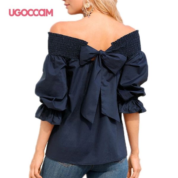 

ugoccam women off shoulder t-shirt lantern sleeve ruffles summer white t-shirt casual plus size women blusas de mujer 210306