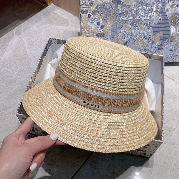 

women wheat straw bucket hat designers caps hats mens sun womens fashion stripe bonnet summer beach fitted cap casquette, Blue;gray
