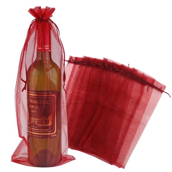 

gift wrap pixnor 10pcs sheer organza bottle cover bags (red)