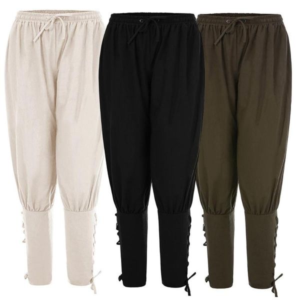 

men's pants ankle banded medieval viking navigator pirate costume trousers renaissance gothic pantalones de hombre, Black