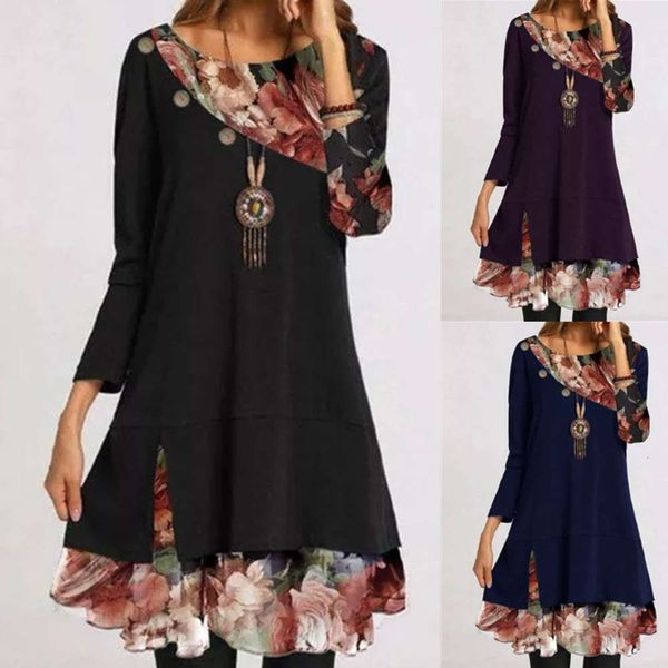

new popular women's in winter 2020 chiffon print loose size dress, Black;gray