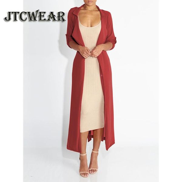 

women's blouses & shirts women chiffon long trench coat cardigan sleeve spring autumn slim windbreaker solid color waist ties kimono ou, White