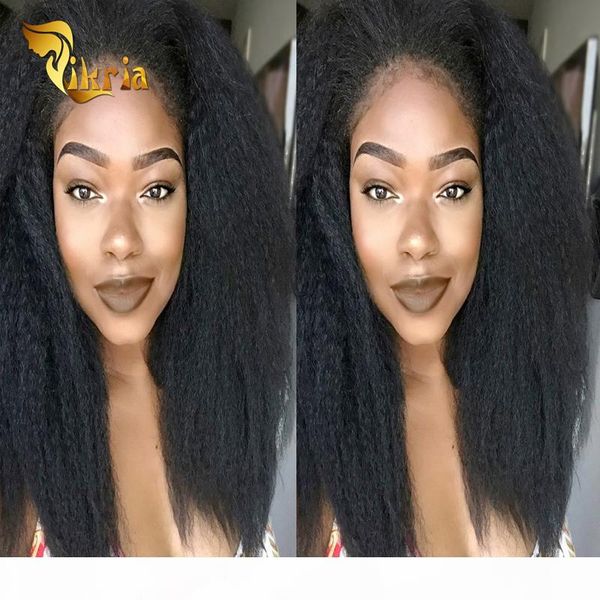 

kinky straight glueless full lace human hair wigs brazilian indian malaysian peruvian lace front wigs for black women, Black;brown
