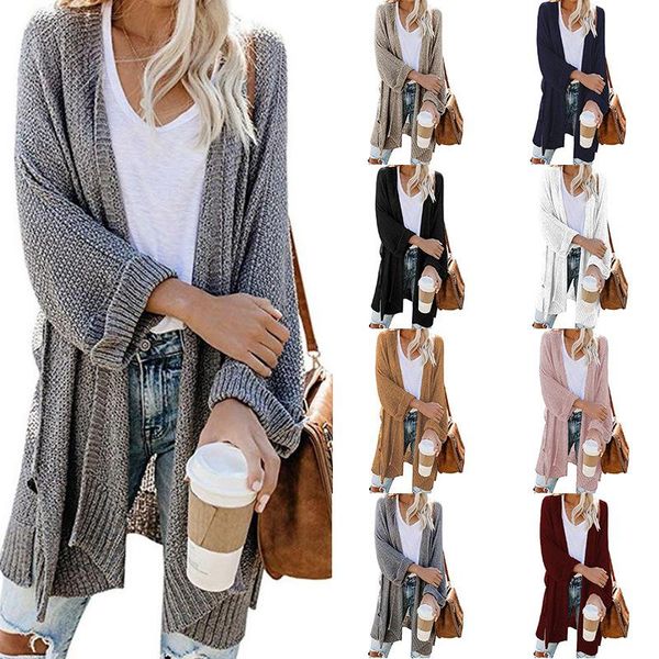 

women's knits & tees cotton autumn and winter 2021 fashion solid color t-shirt long split roll sleeve cardigan sweater, White