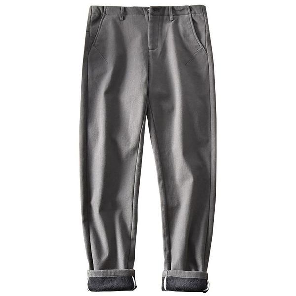 

men's pants winter wear micro elastic velvet padded casual men 's trousers comfortable solid color business fit small straight, Black