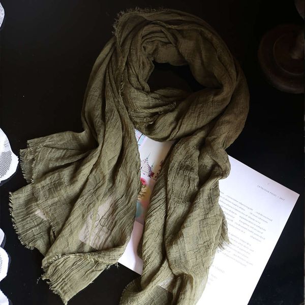 

designer autumn and winter oversized cotton hemp wrinkled with versatile edges solid color shawl warm classic women's scarf fashion, Blue;black