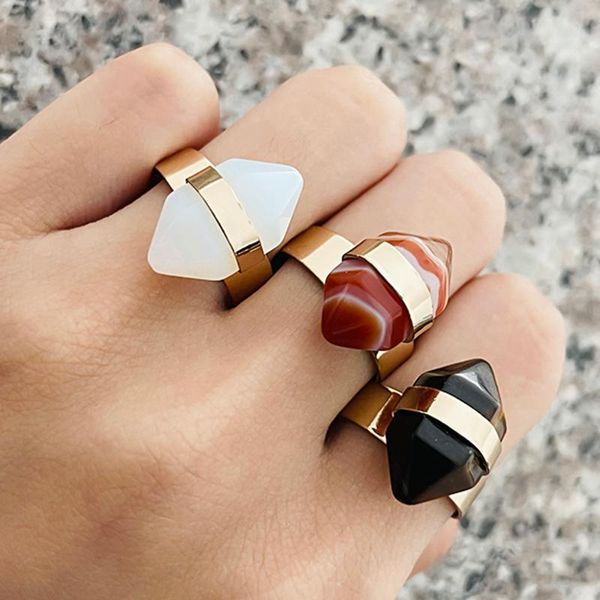 

wedding rings classic gold color alloy natural stone for women cool opening adjustable vintage party jewelry gifts, Slivery;golden