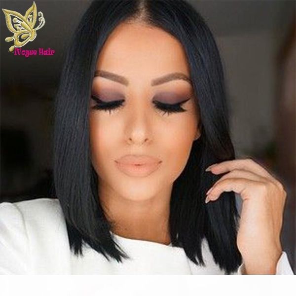 

unprocessed brazilian virgin human hair lace front wig bob style straight short full lace human hair wigs bob straight wig, Black;brown