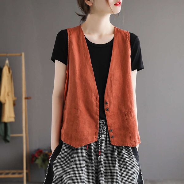 

cotton linen v-neck vest women's large cardigan, White