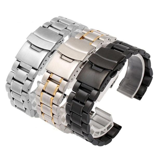 

watch bands deployment clasp stainless steel watchband men band straps 18mm 20mm 22mm 24mm arc bracelet black silver gold, Black;brown