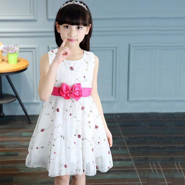 

girl's dresses children princess sleeveless floral dress girl 2021 summer casual elegant birthday white pink sunday school kids wear, Red;yellow