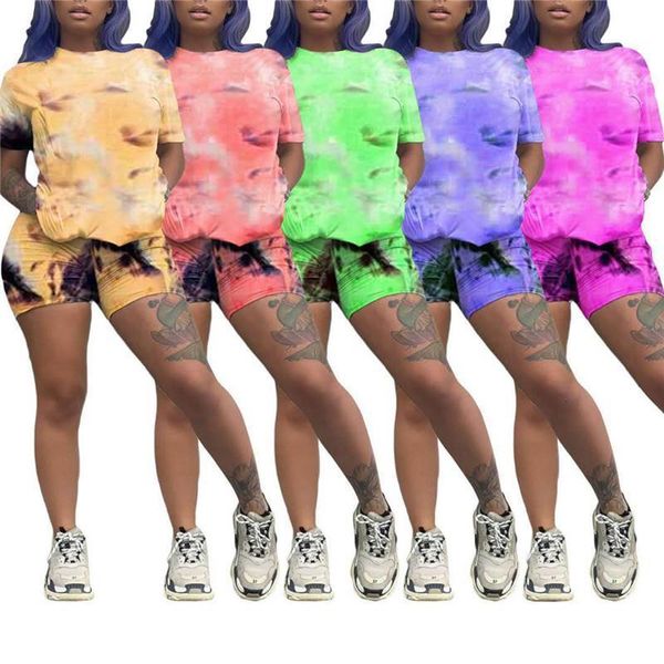 

two piece set outfits tie dye crop and biker shorts set summer matching sets fitness sportwear summer clothes for women, Gray