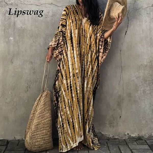 

elegant batwing short sleeve long dress summer autumn v neck beach party dress 2021 casual women loose print maxi dress vestidoshigh quality, Black;gray