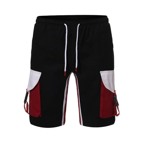 

men's shorts cargo men summer multi-pocket streetwear casual five-point short contrast color drawstring mid waist male, White;black