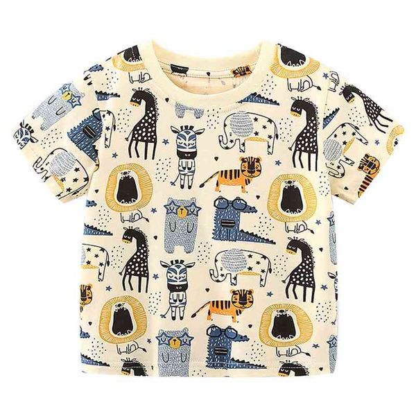

summer 2 3 4 5 6 8 10 years children's clothing cotton tees kids cartoon full print animal short sleeve t-shirt for boy 210701, Blue