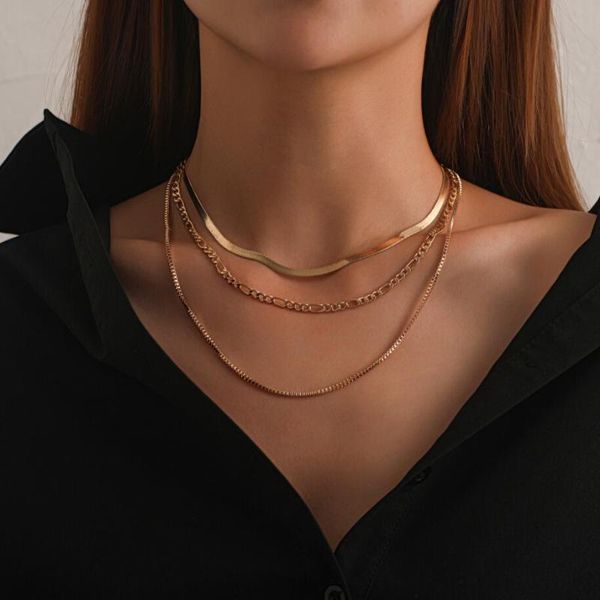 

chokers simple style golden beads/twisted/snake chain multi layered short choker necklace, Golden;silver