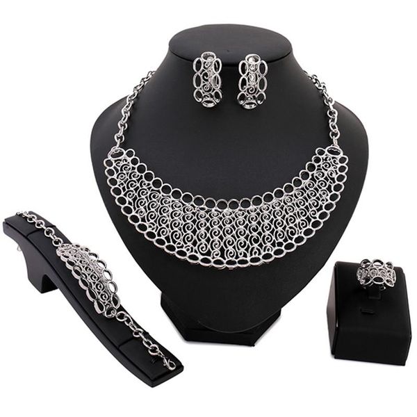 

2021 exquisite dubai jewelry set luxury gold color big nigerian women wedding african beads jewelry set costume design, Silver