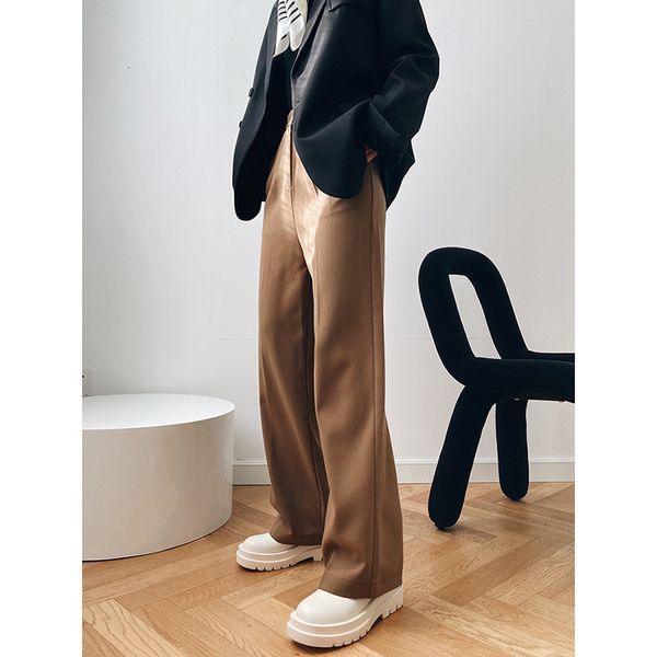 

2021 mooirue khaki autumn winter new simple high waist straight wide leg suit pants casual trousers for women lbhr, Black;white