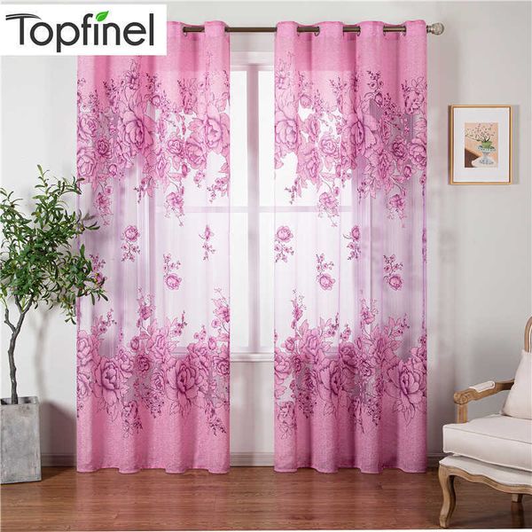 Topfinel Luxus-Jacquard-bestickter, transparenter Vorhang für Wohnzimmer, Schlafzimmer, Fenster, Tüll-Vorhang, florales Design, 1 Panel 210712