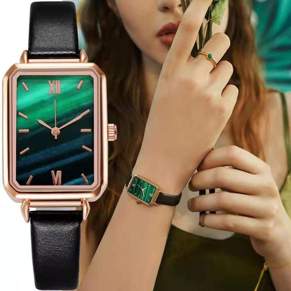 

wristwatches shshd brand women watches fashion square ladies quartz watch bracelet set green dial simple rose gold mesh luxury, Slivery;brown