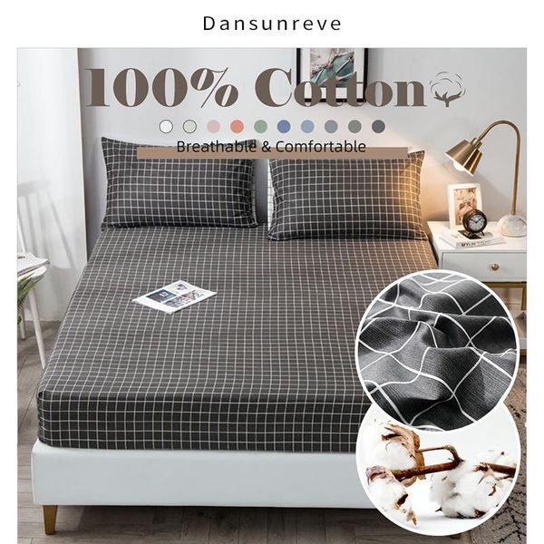

sheets & sets dansunreve grey plaid bed linen cotton fitted sheet with elastic band twin queen king size mattress cover 180x200