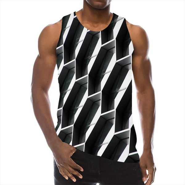 

mens graphic tank 3d print sleeveless pattern black geometry tees, White;black