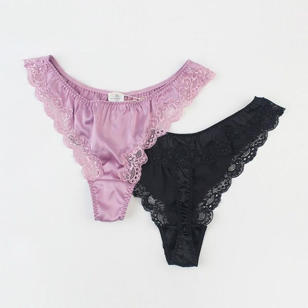 

women's mid-waist silk thong women purple underwear panties, Black;pink