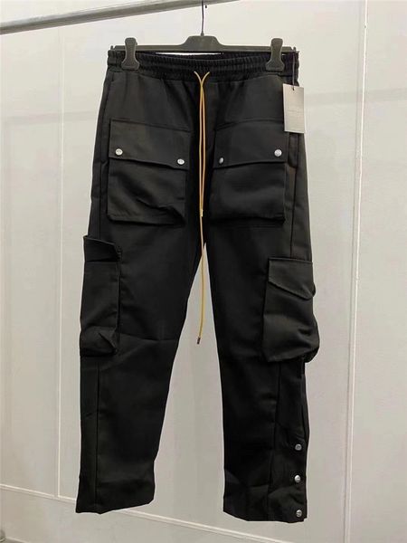 

20ss 2021 new hiphop rhude multifunctional flap pockets overalls men women leisure pants 5pf1 f370, Black