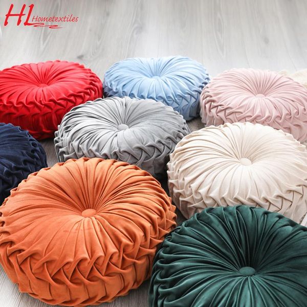 

european round pumpkin pillow solid color sofa waist headrest pleated wheel cushion