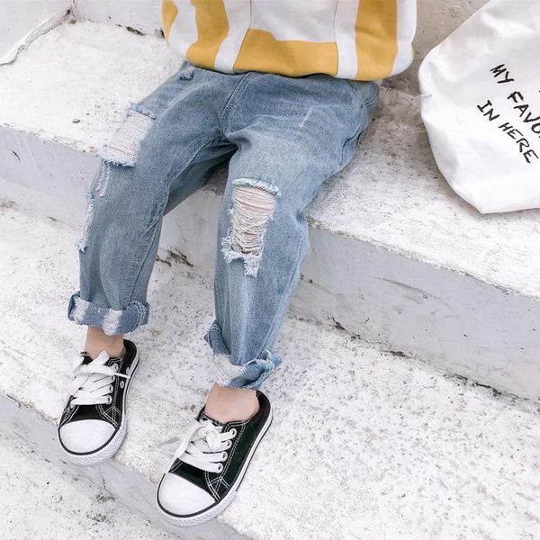 

jeans 2-7 years baby girls spring arrival kids casual hole korean denim pants fashion trousers toddler clothes, Blue